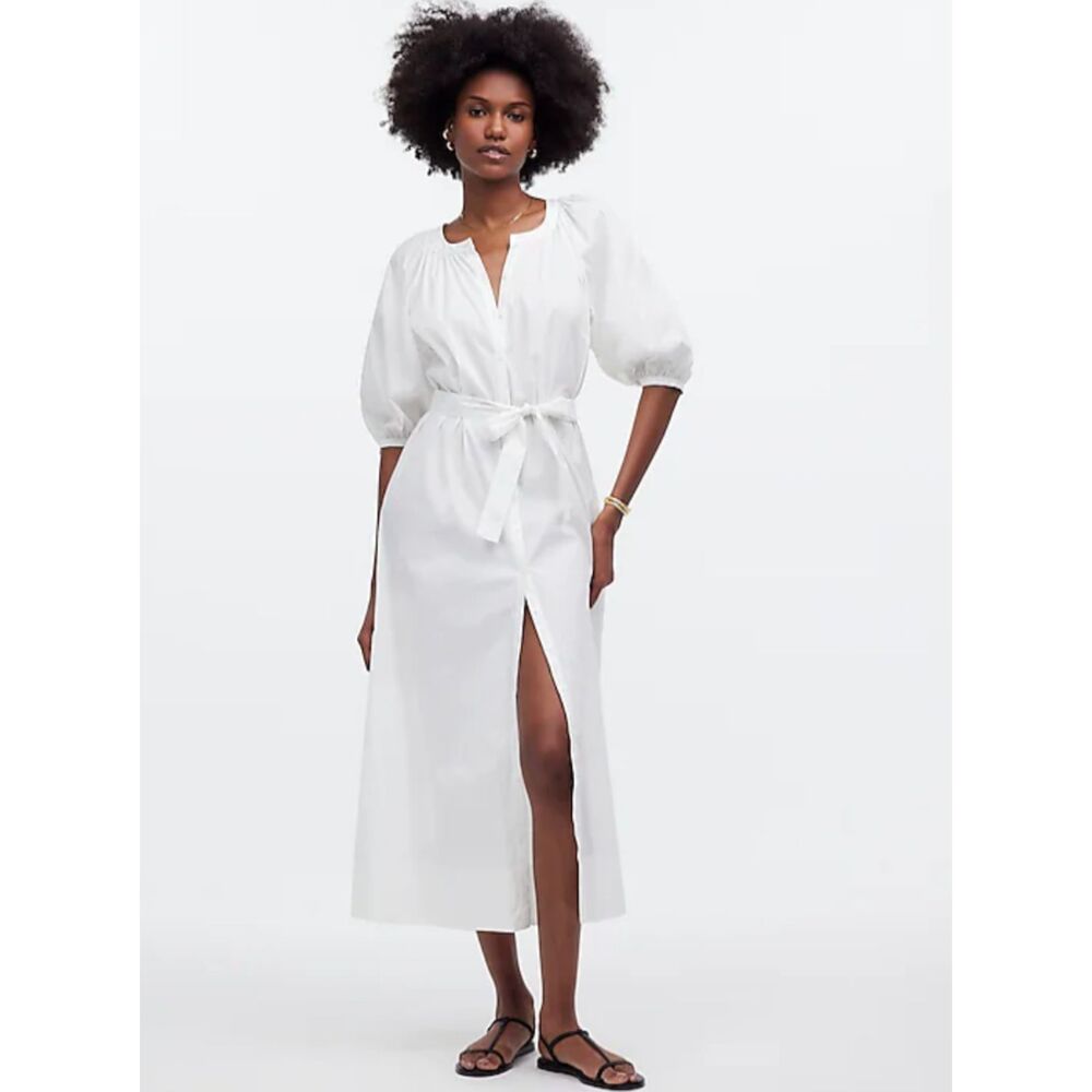 NWT Tie-Waist Button-Front Midi Dress in Poplin $138